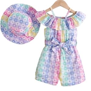 NWOT Toddler Girl Romper With Hat Set.